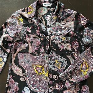 Express Black Paisley Button-Down Shirt with Pink and Yellow Accents